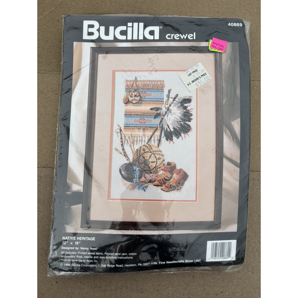 BUCILLA CREWEL EMBROIDERY KIT Native Heritage Nancy Rossi Persian Wool 1994 NIP